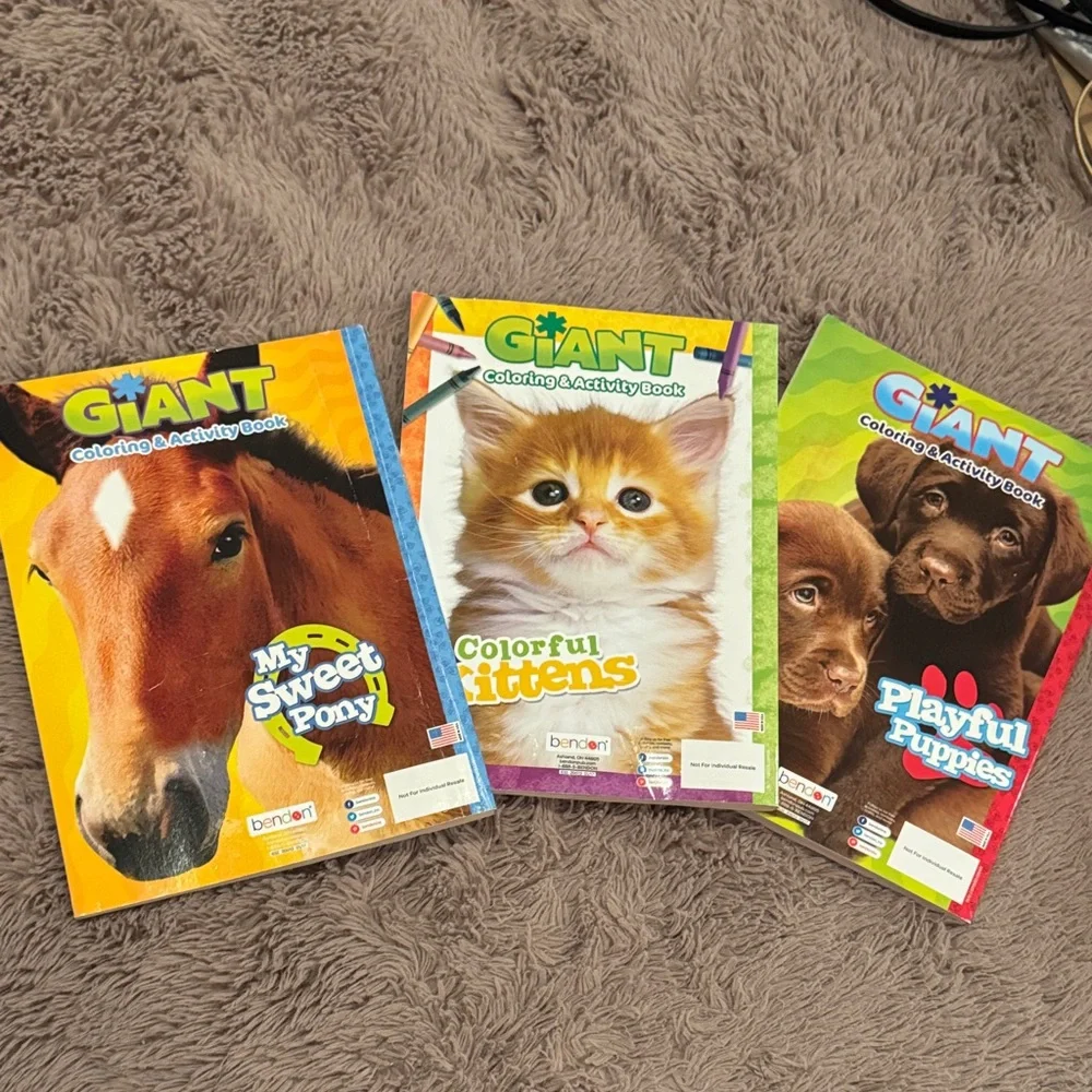 Set of 3 Giant Coloring & Activity Book Set - Pony Horse, Kitten, Puppies